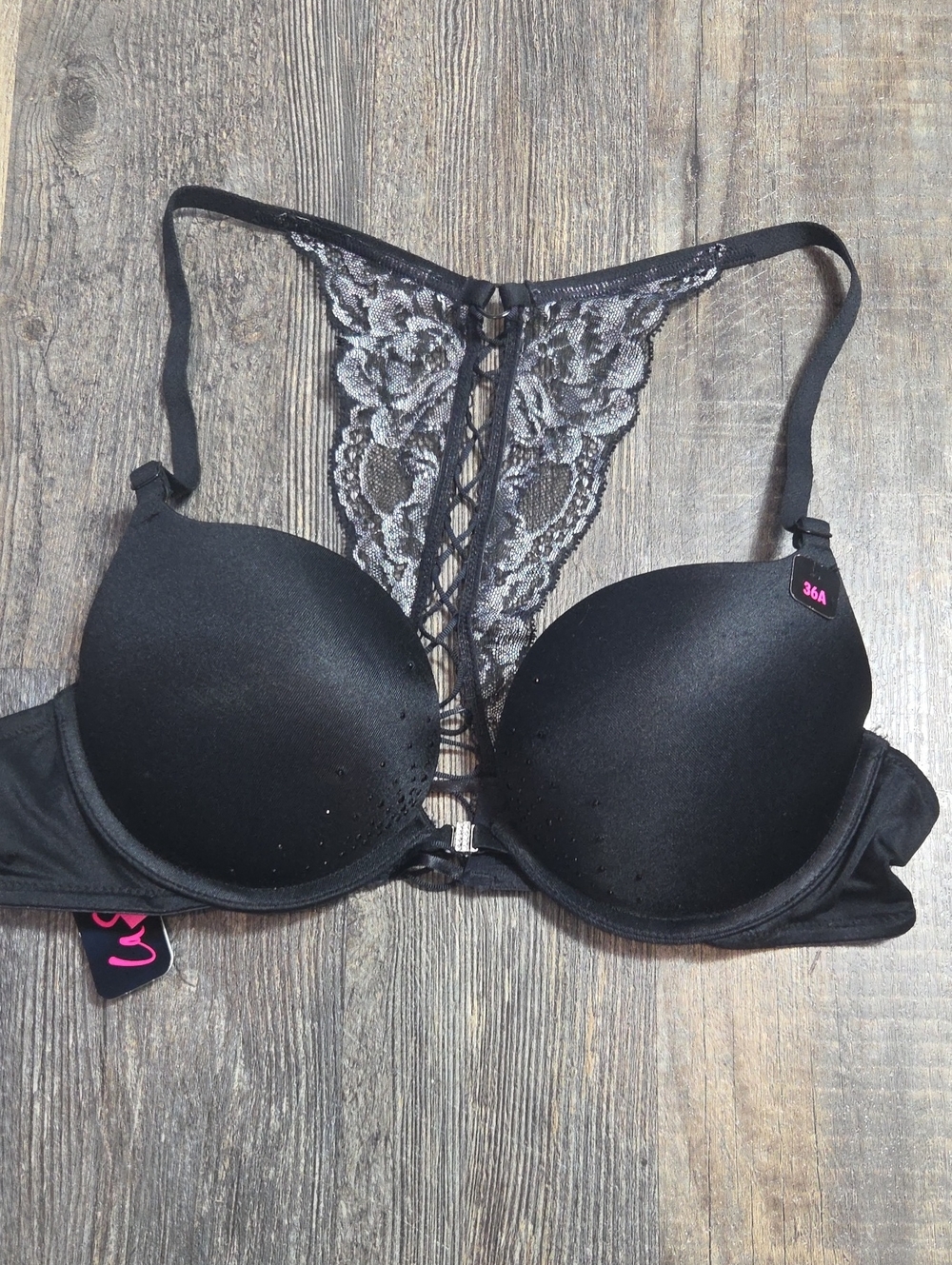 La SENZA Black Lace-Back Push-Up Bra with T-Back Detailing